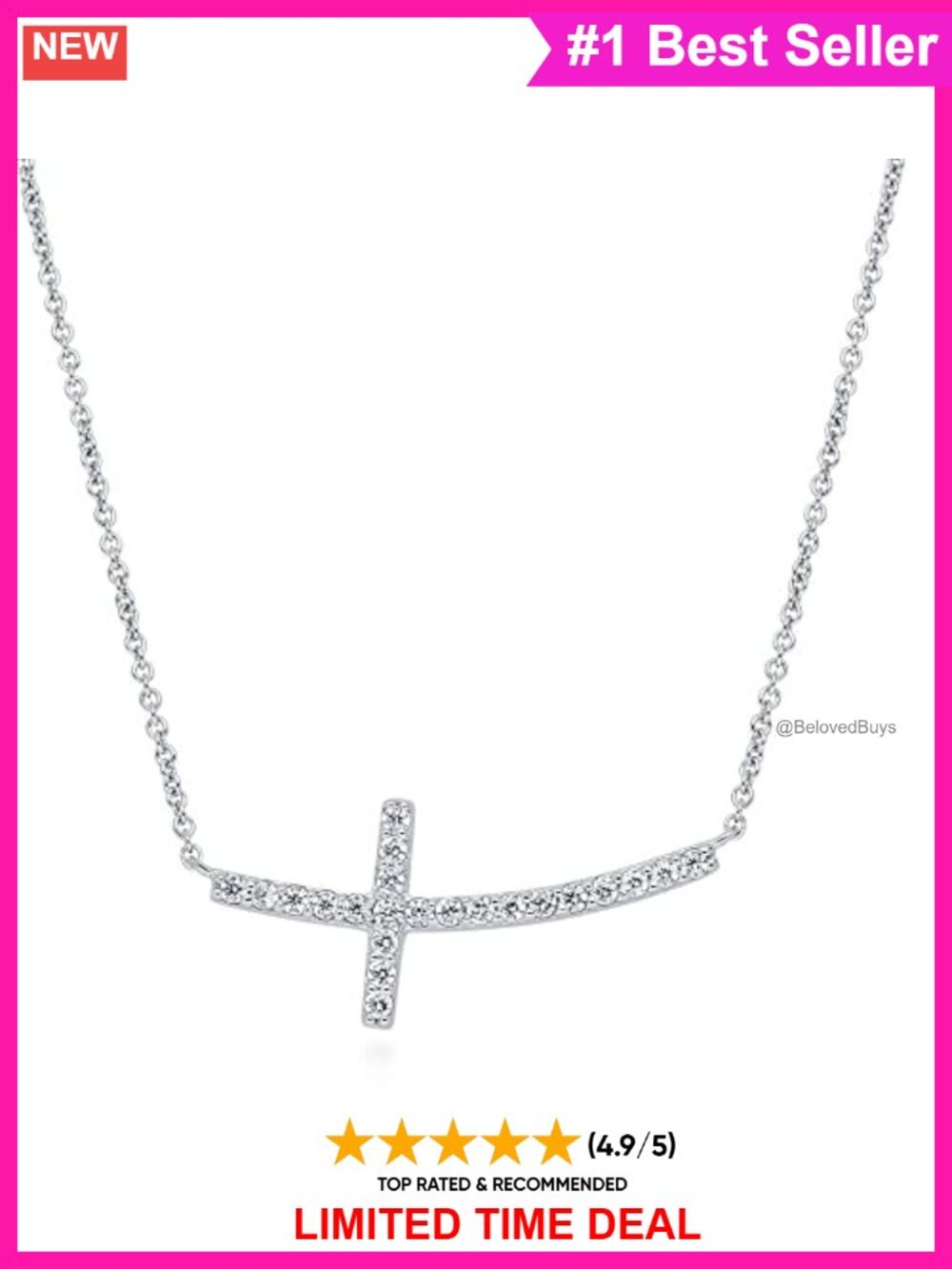 Sterling Silver CZ Sideways Cross Pendant Necklace Filigree